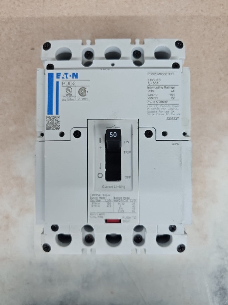 Eaton PDD23M0050TFFL Bolt on Circuit Breaker 50A 3P 240V PDD 50 Amp 3 Pole NTO