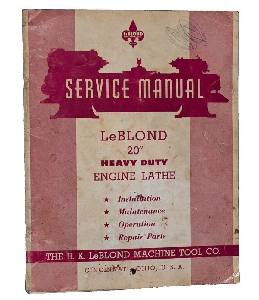 Le Blond 20" Heavy Duty Engine Lathe Service Manual, Installation, Ops, Parts