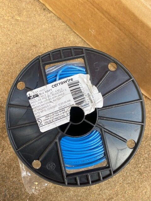 12 AWG THHN/THWN-2 Solid Copper, Blue, 500 Feet (NEW)