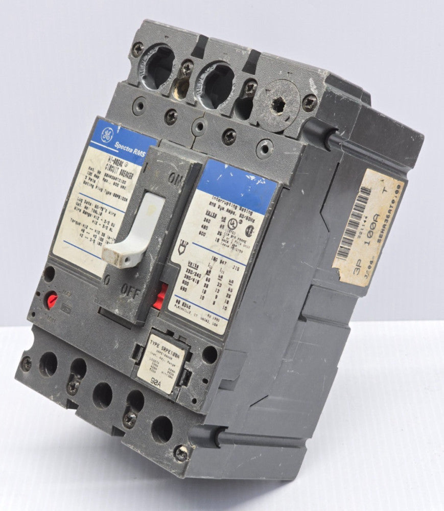GE 100 Amp Circuit Breaker 3 Pole 600 VAC SEHA36AT0100 W/ 90 Amp Trip Plug