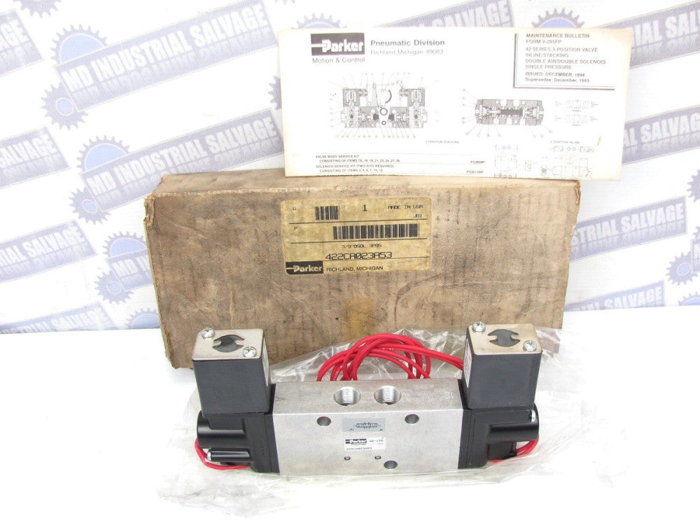 PARKER - 422CA023A53 - 3 Position DOUBLE AIR / DOUBLE SOLENOID 40-150 PSIG (NEW)