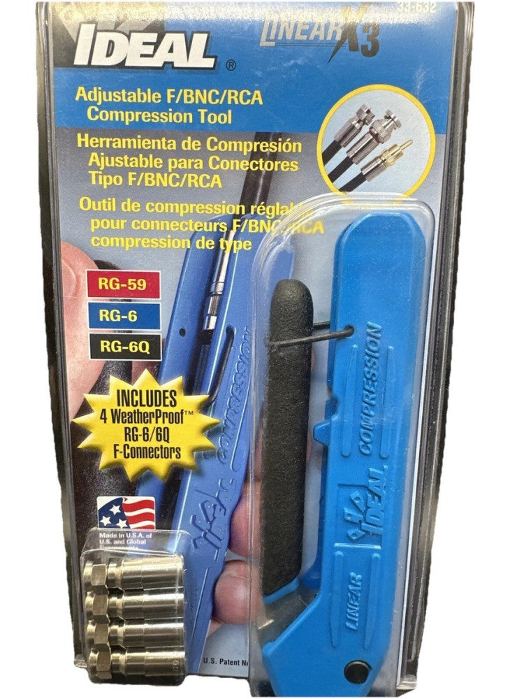 Ideal LinearX3 Adjustable F/BNC/RCA Compression  Coaxial RG-59 RG-6 33-632 {G}