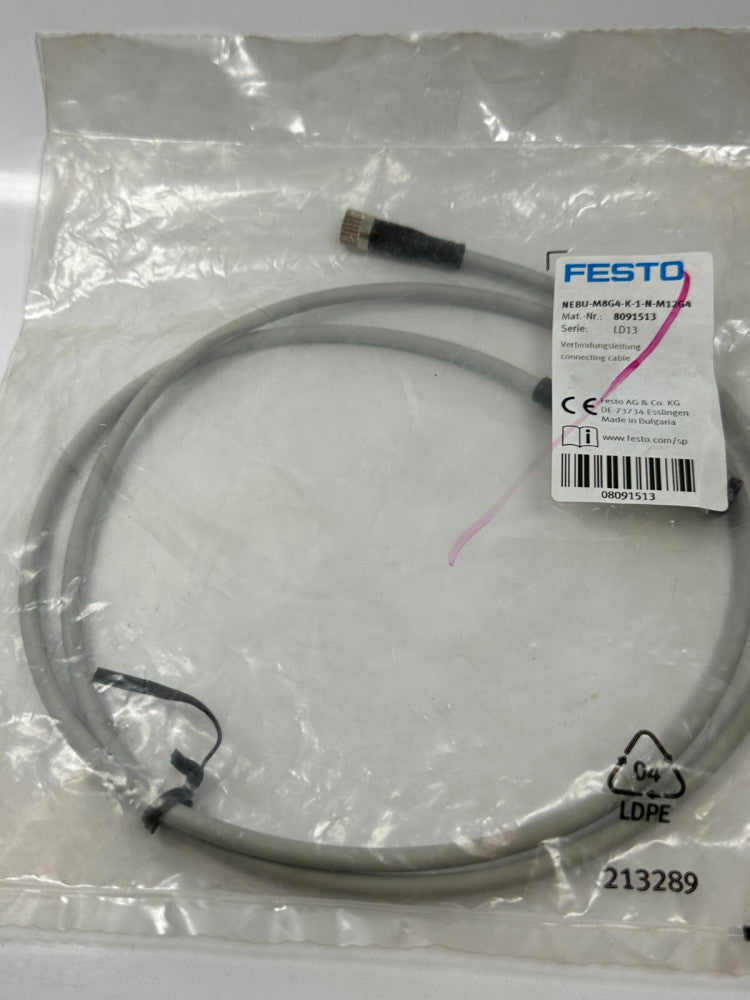 Festo NEBU-M8G4-K-1-N-M12G4 (8091513) Connecting Cable Gray M8xM12 1m Long