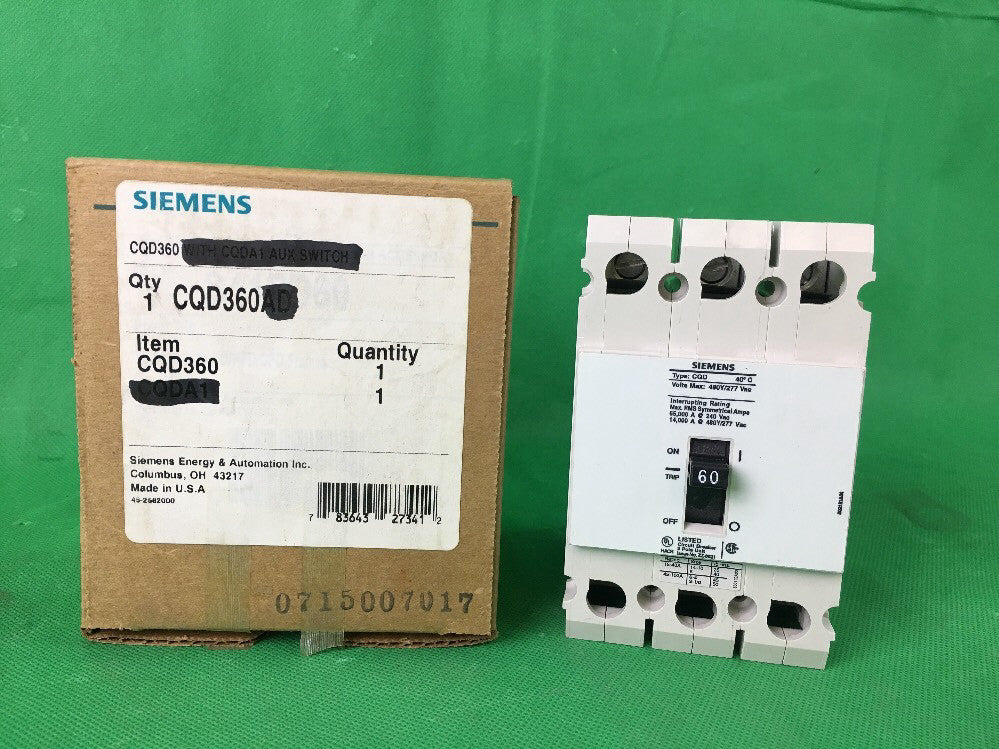 SIEMENS CQD CIRCUIT BREAKER CQD360 60AMP 480Y/277V 3P