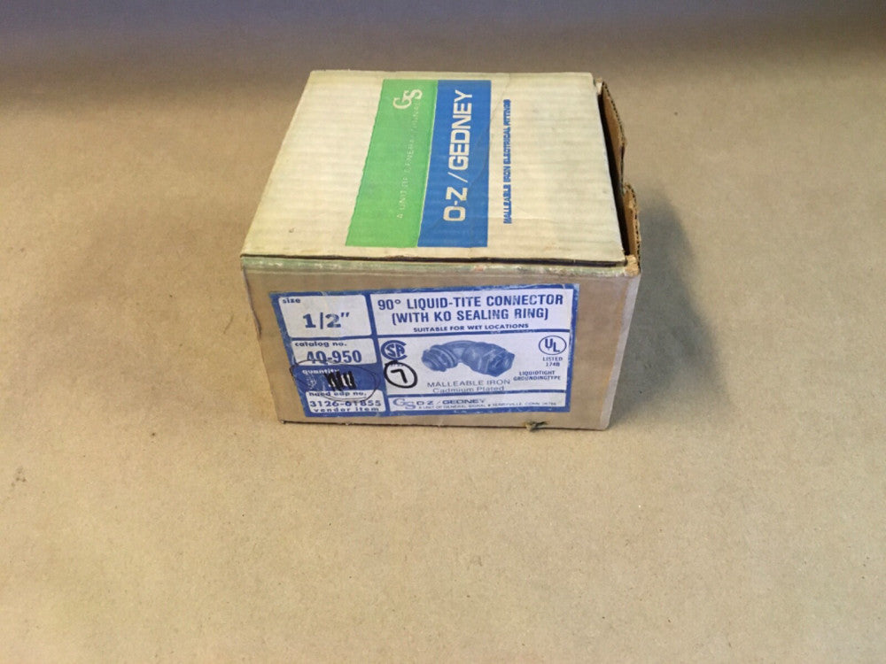 O-Z/Gedney 4Q-950 Liquid-tight Connector 90g 1/2” *BOX OF 7*  (KB)