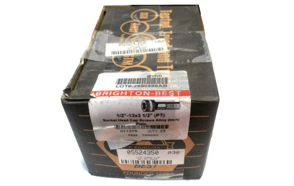 Brighton (011375) 1/2-13 UNC 3-1/2 OAL 3/8 Hex Socket Cap Screw - Lot of 25