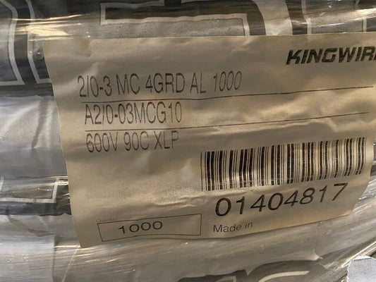 1,000 FT KINGWIRE Aluminum Building Wire 2/0-3 MC-4GRD AL, 600V