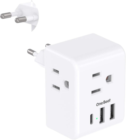 1 Pack European Travel Plug Adapter, Italy Spain Power Adapter White 