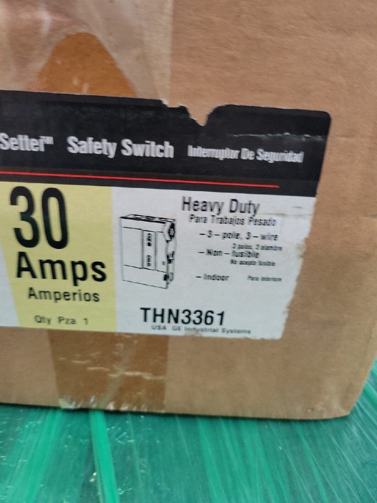 1- GE THN3361 DISCONNECT 3PH, 3W, 600V, 30 Amp, 200kA@600V, Nema 1, Non-Fuse NEW