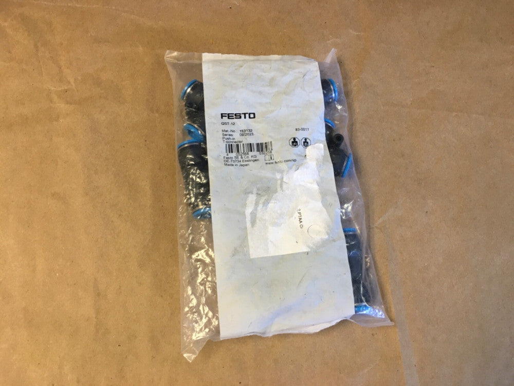 Bag of 10 FESTO QST-12 153132 Push-In T-Connector