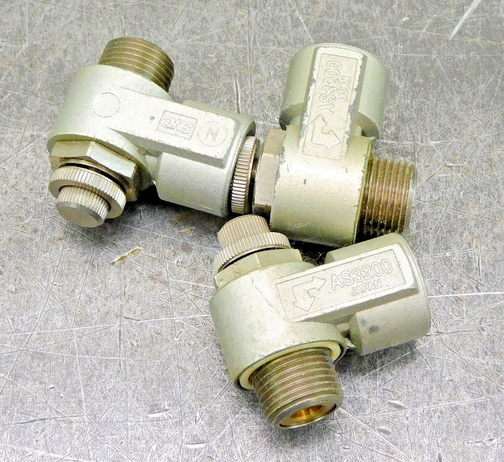 SMC AS3200 Pneumatic Speed Flow Control Valve 1/2" NPT Lot of Three (3)