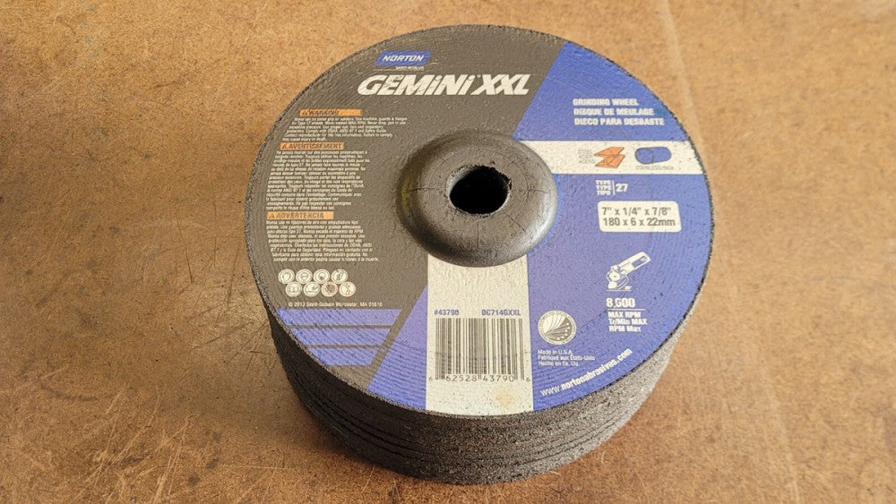 Lot of 10 Norton Gemini XXL 43790 DC714GXXL Grinding Wheels 7x1/4x7/8 Stainless