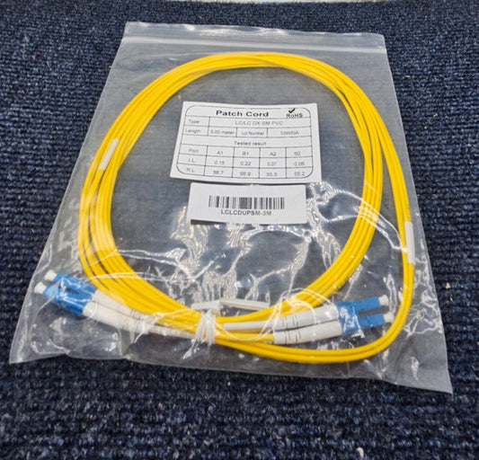( QTY 3 ) LCLCDUPSM-3M: Duplex Single-Mode Fiber Optic Patch Yellow