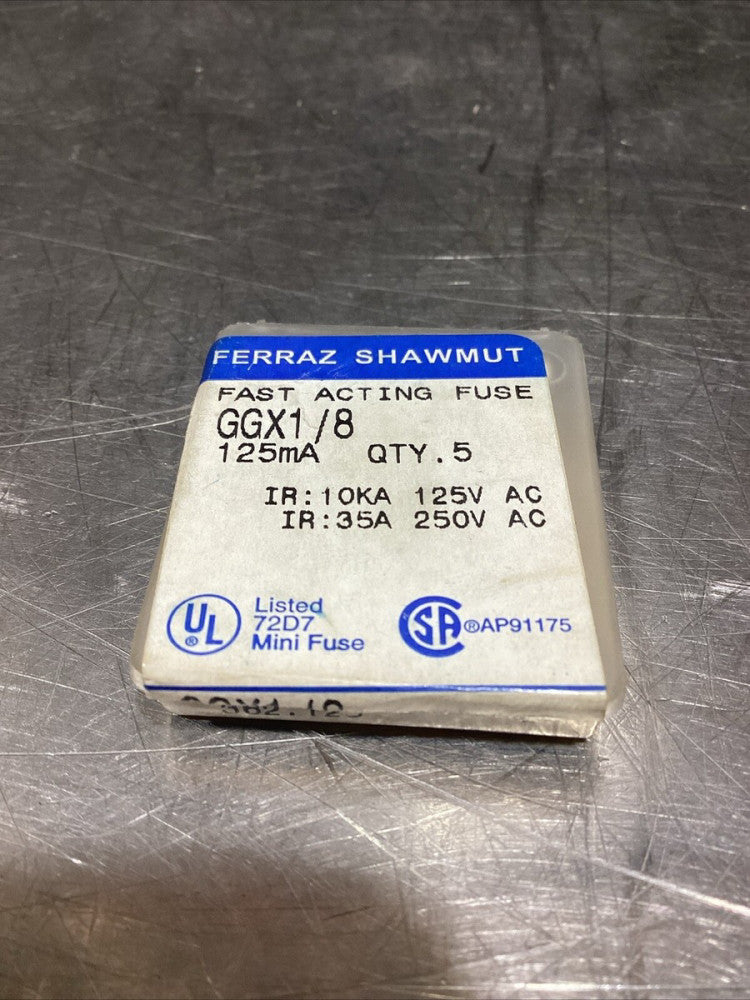 Ferraz Shawmut GGX 1/8 Fast Acting Fuse, 125mA (Pack of 5), NOS Surplus