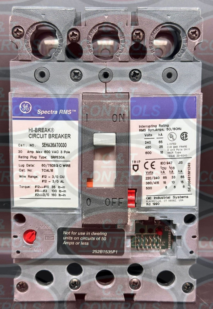 GE SEHA36AT0030 3P 30A 600V Spectra Circuit Breaker Frame USA Stock