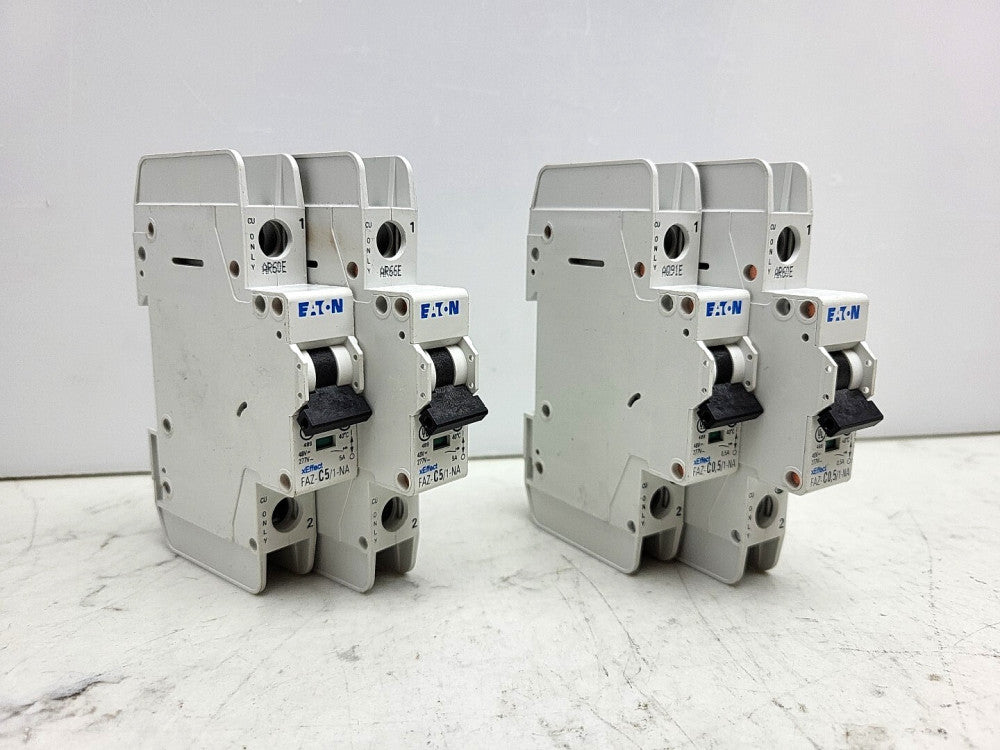 4 Pack Eaton Miniature Circuit Breakers 2 FAZ-C0,5/1-NA-SP w/ 2 FAZ-C5/1-NA-SP