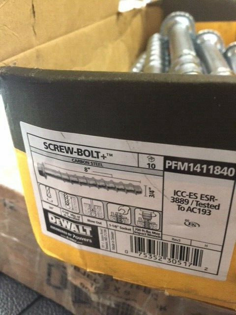 (Box of 10) DEWALT ENGINEERED BY POWERS Concrete Anchor Screw, 8" PFM1411840 NEW