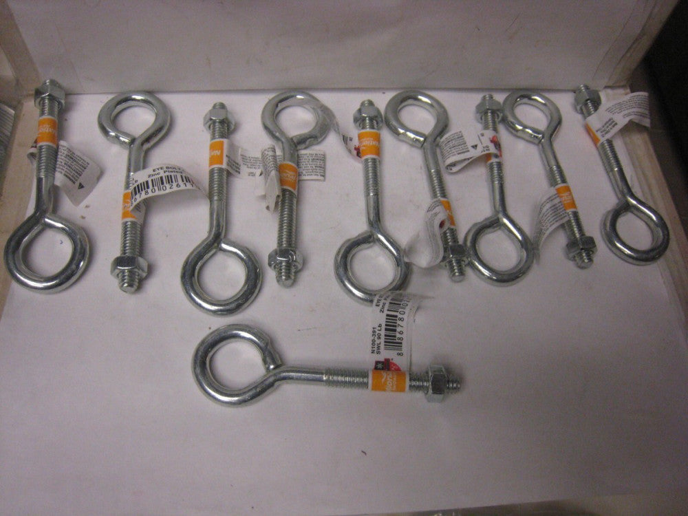 10 Pack National Hardware N100-391 Eye Bolts 5/16" x 4" Zinc plated steel