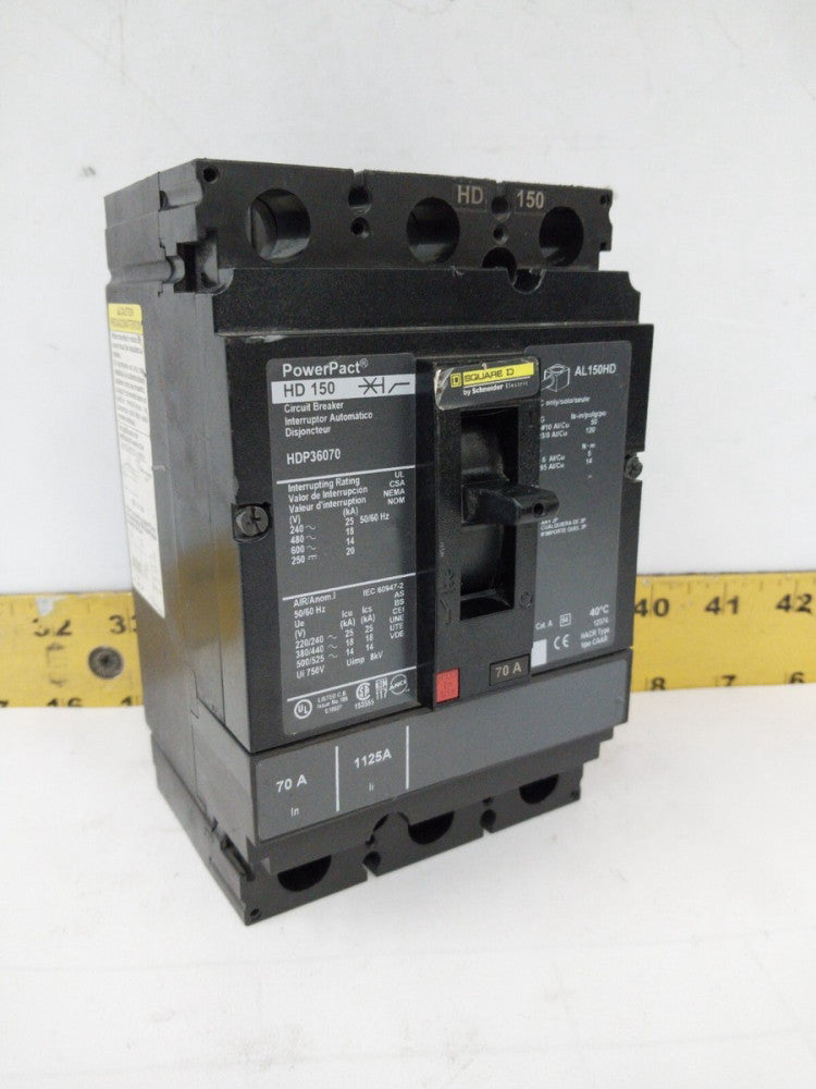 SQUARE D POWERPACT 70 AMP CIRCUIT BREAKER 600 VAC / 250 VDC 3 POLE  HDP36070