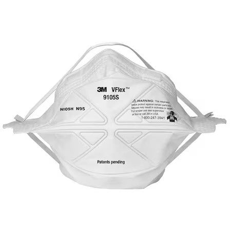 3M 9105S Disposable Respirator, N95, Flat-Fold, Dual, Non-Adjustable, Metal