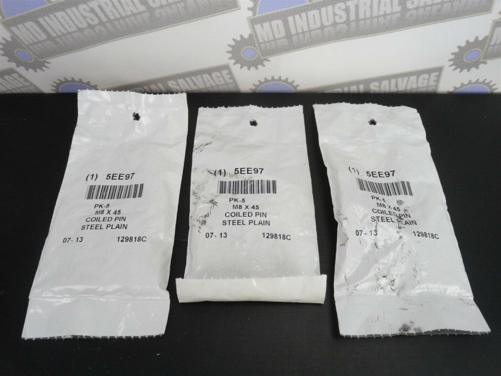 Lot of 15 - ZORO - 5EE97 8MM x 45MM Coiled Pin, Steel Plain, 3 PACKS OF 5 (NEW)