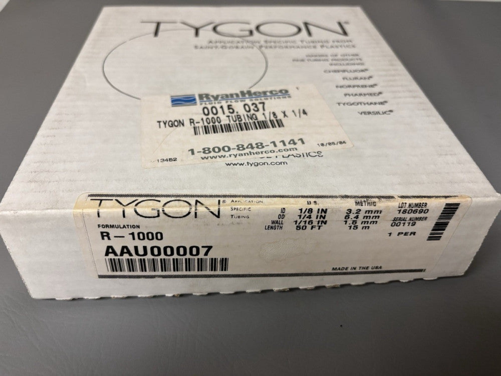 Tygon R-100 AAU00007 1/8" ID 1/4" OD 1/16" WALL 50 FT CLEAR TUBING