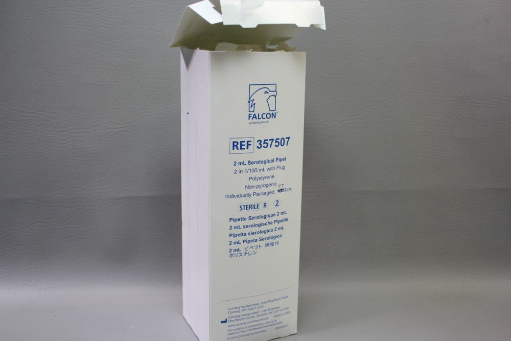 NEW FALCON 2ML SEROLOGICAL PIPET W/ PLUG 357507 POLYSTYRENE 97 PCS
