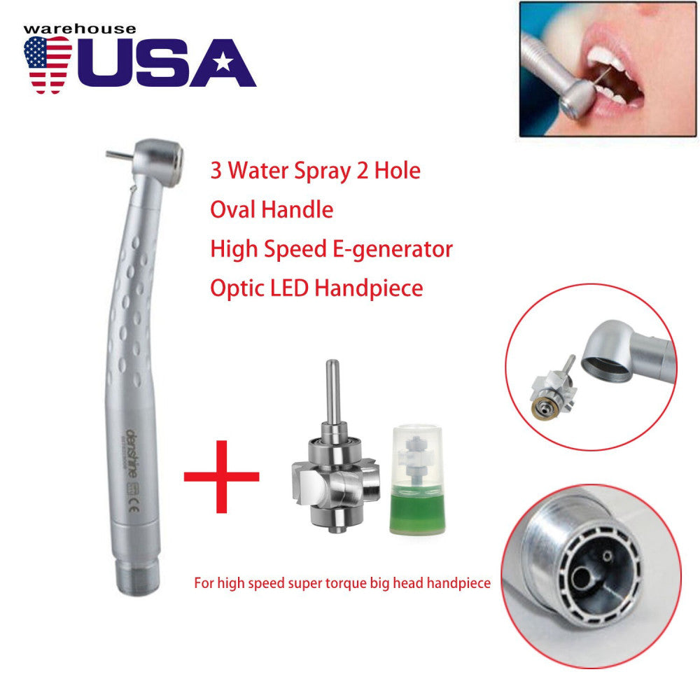 Dental-High Speed E-generator Fiber Optic LED Handpiece 3 Water Spray 2 Hole-US