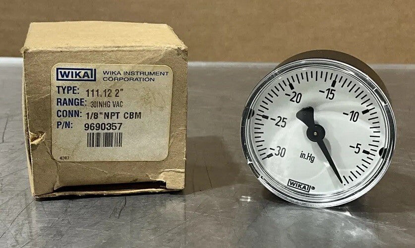 WIKA 9690357, Type 111.12 2, Range 30inHg, 1/8 NPT Center Back Mount, NOS