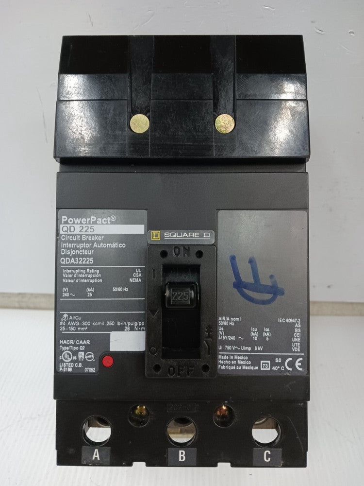 Square D PowerPact 225 Amp I-Line Circuit Breaker 3 Pole 240 VAC 25kA QDA32225