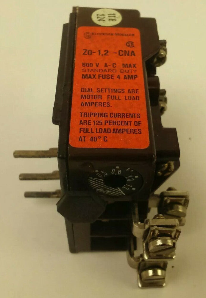 KLOCKNER MOELLER Z0-1,2-CNA OVERLOAD RELAY 600V 4A  3PH 2WIRE 