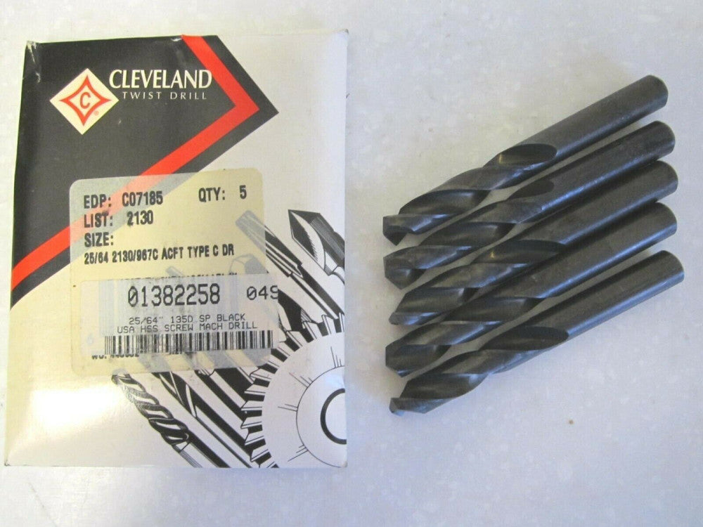 Cleveland (C07185) 25/64" x 1-7/8" x 3-1/4" HSS Screw Machine Drill Bit - Qty 5 