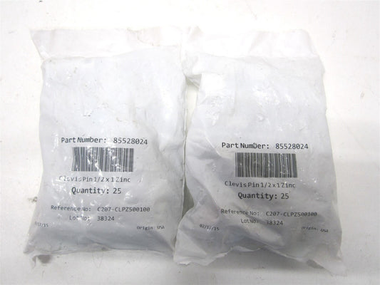 (C207-CLPZ500100) 1/2"x1" OAL Zinc-Plated Steel Standard Clevis Pin 25ct - Qty 2