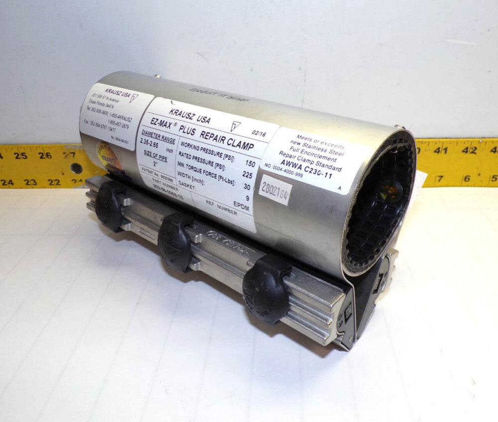 NEW KRAUSZ EZ-MAX 2" PIPE REPAIR CLAMP DIAMETER RANGE 2.35-2.65"  202-56-0059-10