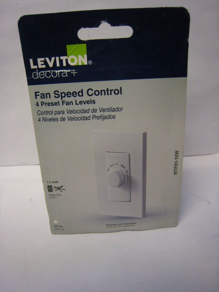 (1)-Leviton White 15A Single Pole 600W 4-Speed Fan Control Switch R24-RTF01-10W