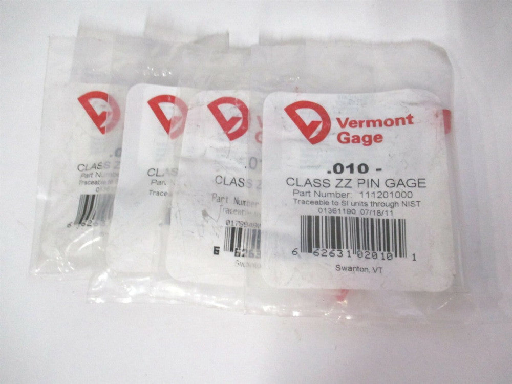 Vermont Gage (111210000) 0.1" Diam Class ZZ Minus Plug & Pin Gage - Lot of 4