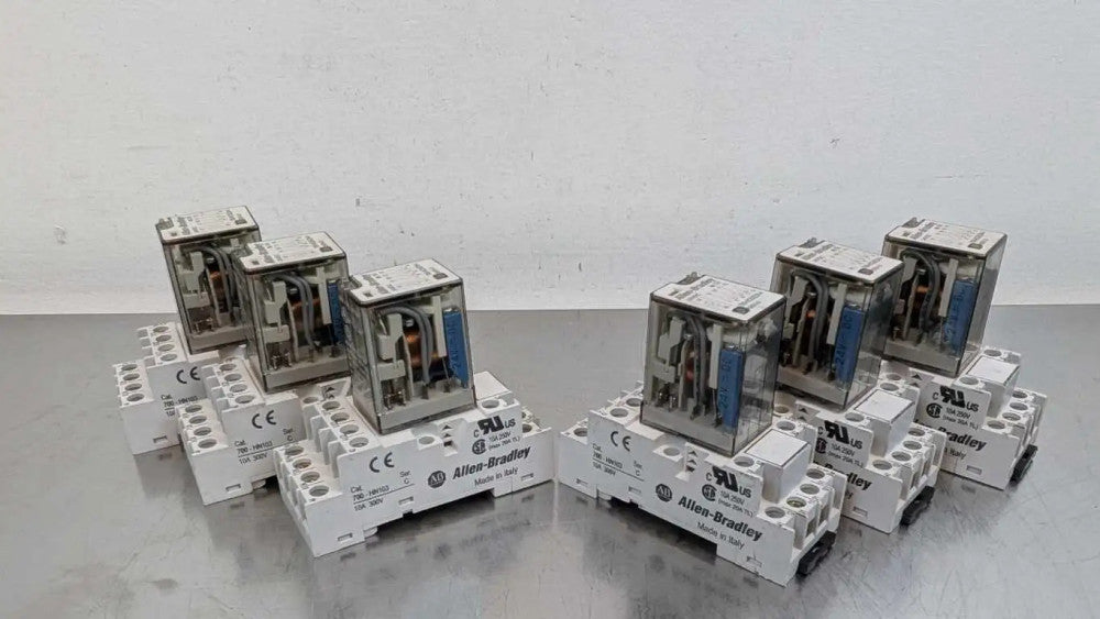 6 Pack Allen-Bradley 700-HC24Z24-4 Relay and Base 700-HN103 Ser D 24VDC 7A