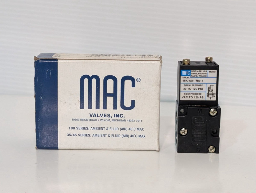 MAC Valves 45A-AA1-RA11 Four Way Poppet Valve Signal, 30-120PSI, Unused in Box