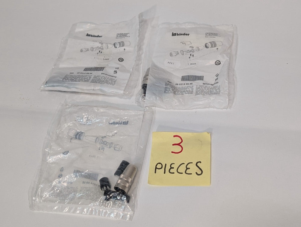Lot of 3 Binder 09 0314 09 05 M16 Female cable connector, Contacts: 5 (05-a)