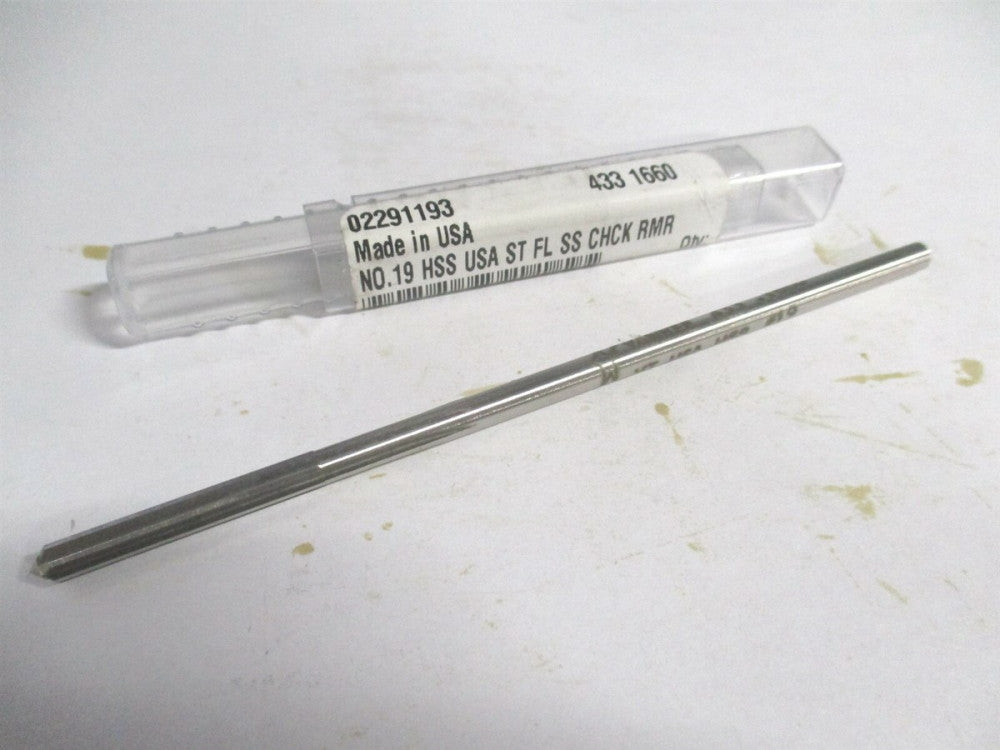 (433-0.1660) #19 1-1/8" x 4-1/2" OAL Straight Shank HSS 6-Flute Chucking Reamer 