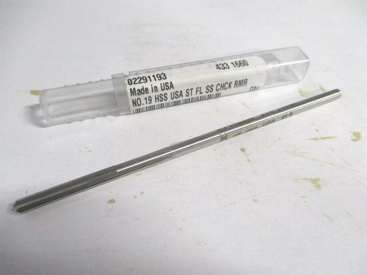 (433-0.1660) #19 1-1/8" x 4-1/2" OAL Straight Shank HSS 6-Flute Chucking Reamer 
