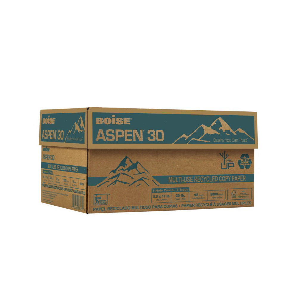 Boise ASPEN 3-HP Paper, Letter, 30% Recycled, FSC Certified, 20 Lb, 5000-Sheets