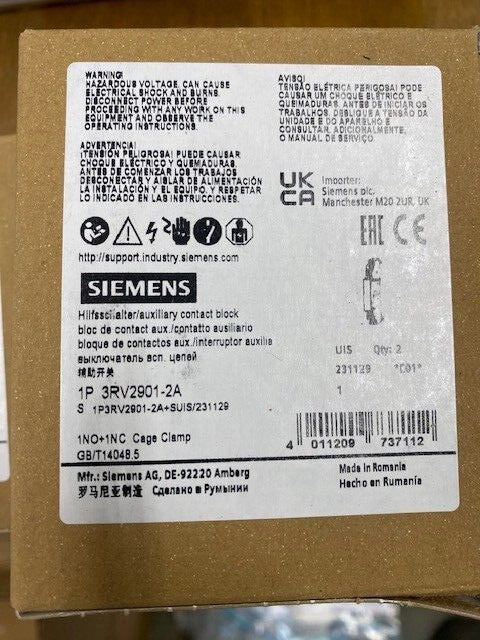 (2 PACK) Siemens Auxiliary Contact Block 3RV2901-2A (NEW)