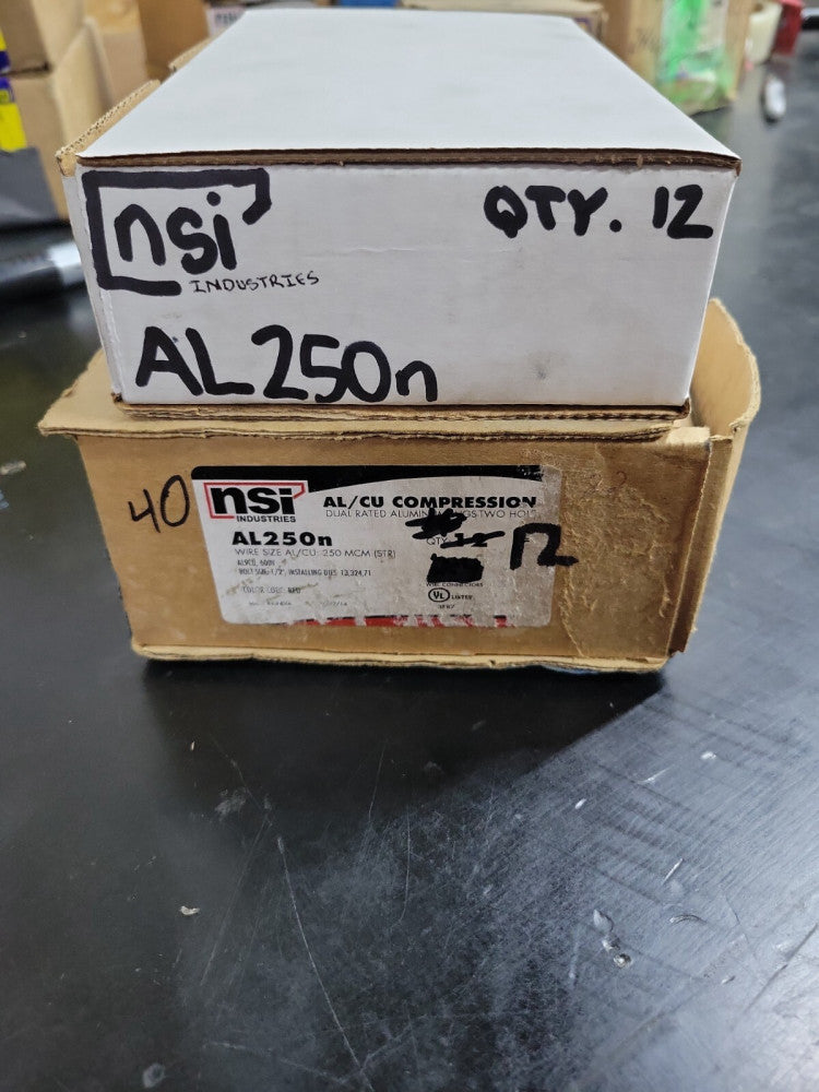 1 BOX- NSI AL250N - 250 Al/Cu 2 Hole Compression Lug, 250 MCM -1/2 Bolt Standard