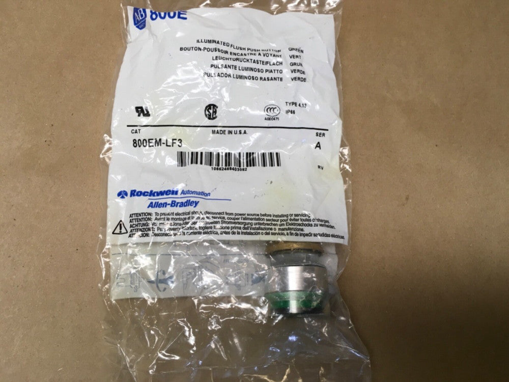 New Allen Bradley 800EM-LF3 Green Illuminated Flush Push Button (KB)