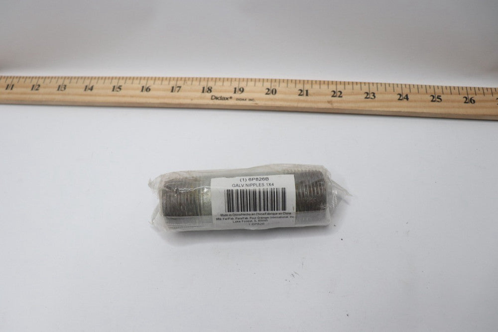 Pipe Nipple Threaded on Both Ends Galvanized Steel 4" x 1" 6P826B
