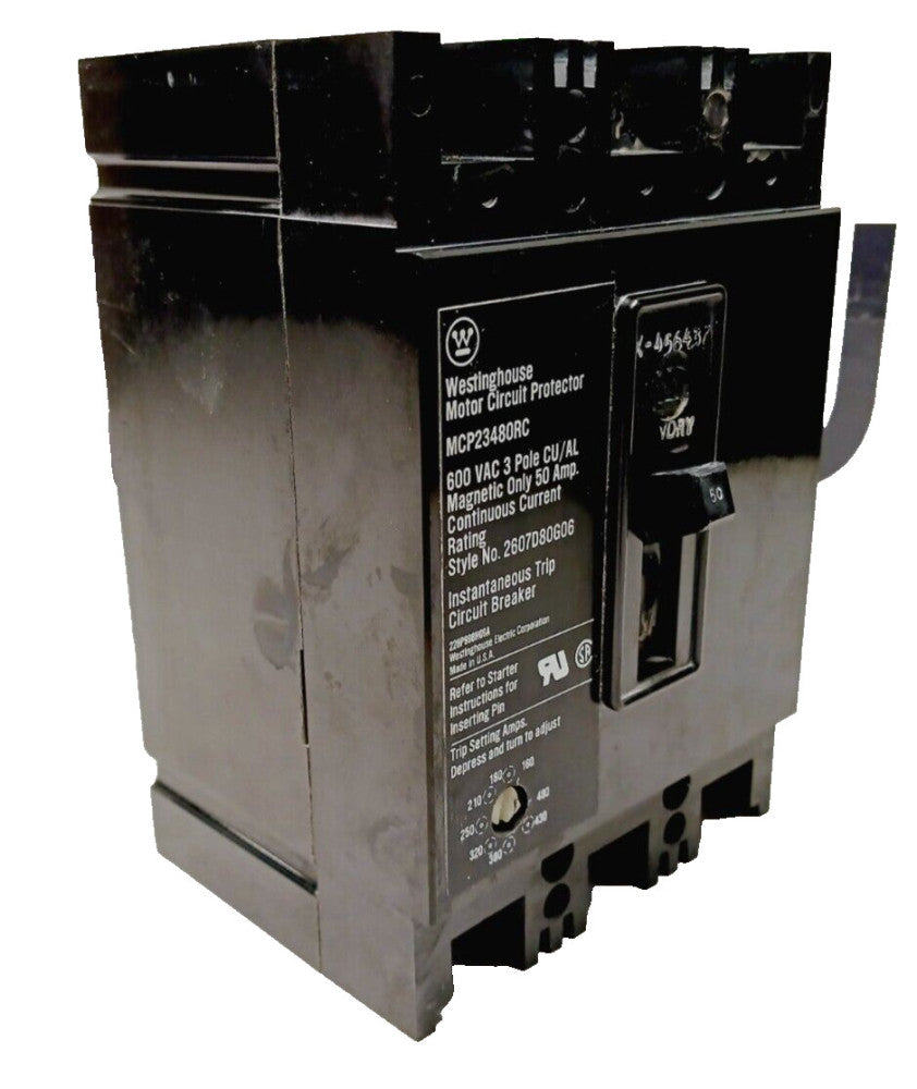 WESTINGHOUSE 50 AMP MOTOR CIRCUIT PROTECTOR 3 POLE 600 VAC  MCP23480RC