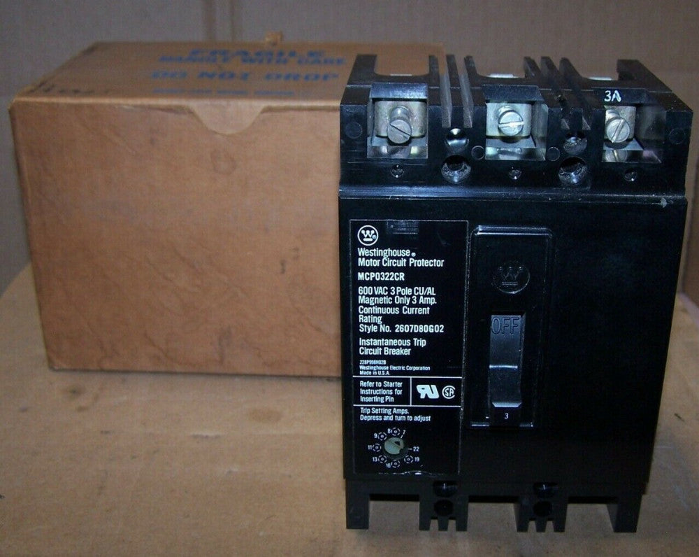 NEW WESTINGHOUSE 3 AMP MOTOR CIRCUIT PROTECTOR 3P 600 VAC MCP0322CR 
