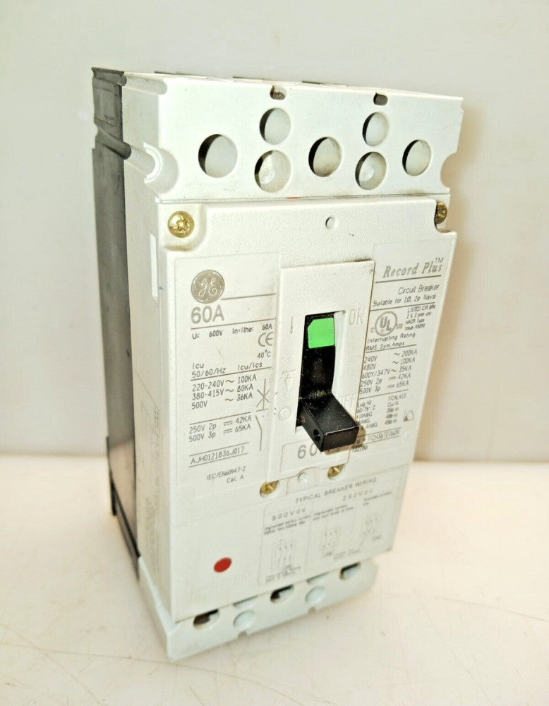GE RECORD PLUS 60 AMP CIRCUIT BREAKER 3 POLE 100 kA @ 480 VAC  FCH36TE060R