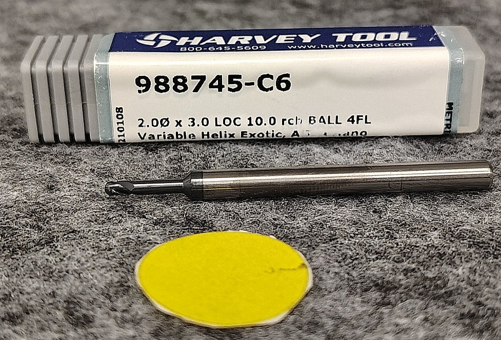 HARVEY 4 STUB FLUTE HELIX ENDMILL OAR 10MM(5X) 2MM CUT DIAM 3MM LOC 988745-C6